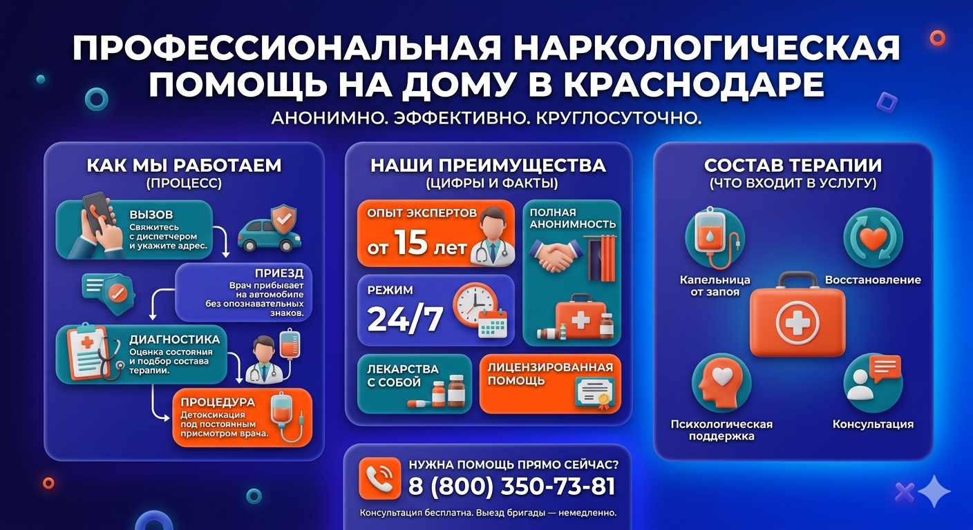 Инфографика о принципах лечения алкоголизма на дому в Озерном: этапы вызова нарколога, преимущества анонимной детоксикации и состав медицинской помощи.